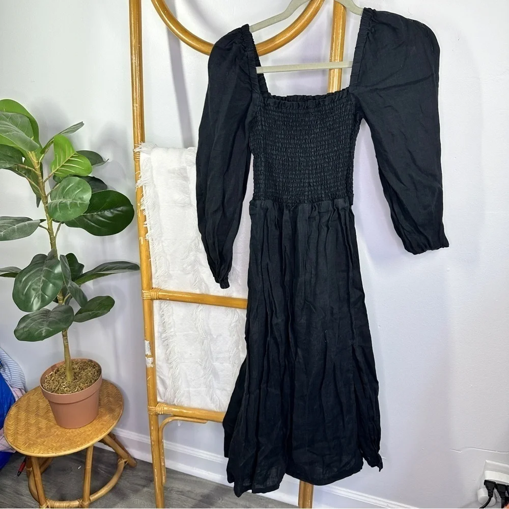 J. Crew Black Midi Linen Dress sz XS